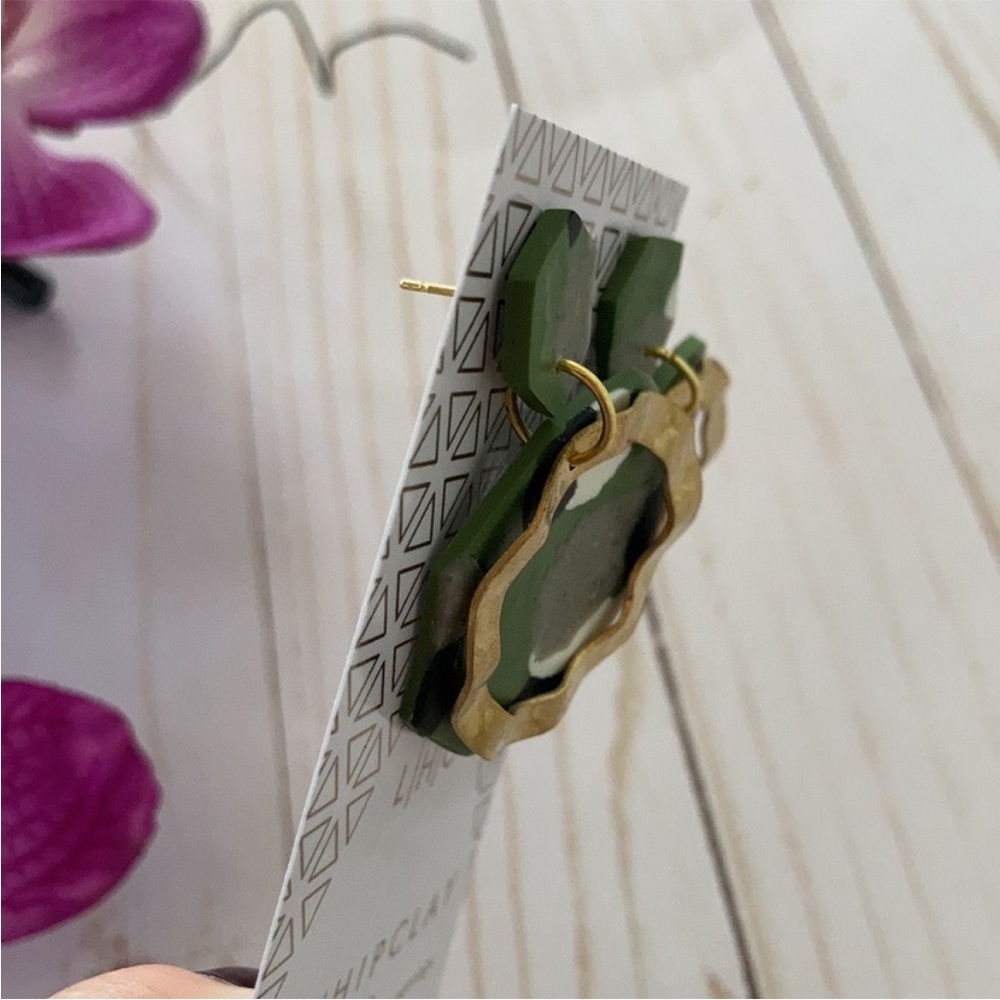 Camo Print & Hammered Gold Dangle Earrings - Picture 4 of 7